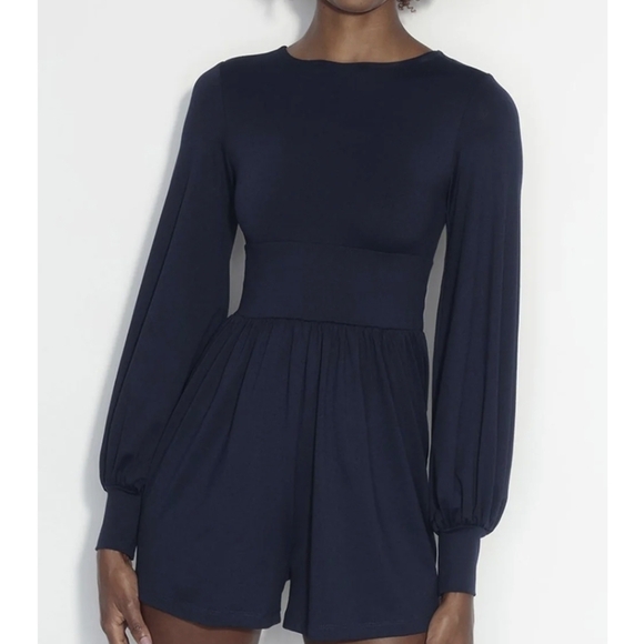 Susana Monaco Open Back Puff Sleeve Romper in Midnight Size S NWT - Picture 2 of 7